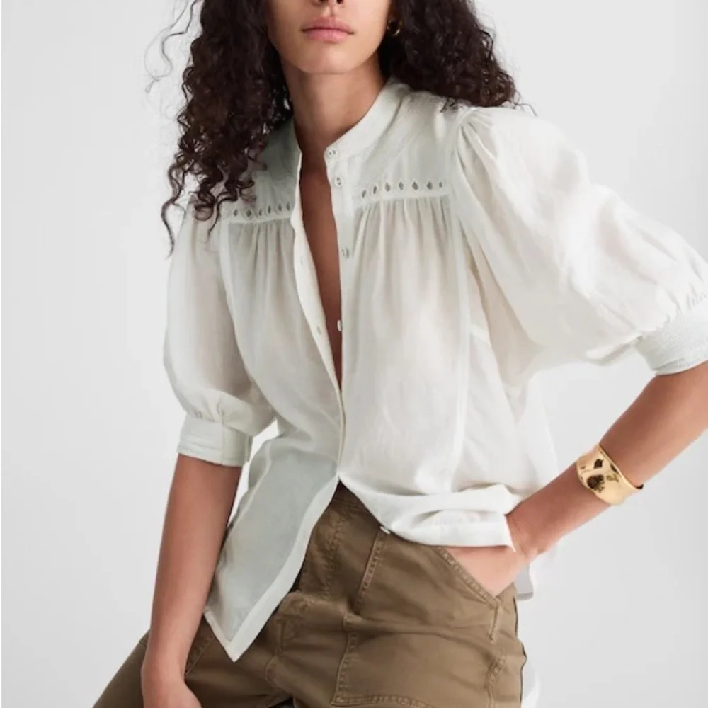 Madewell Puff-Sleeve Band-Collar Shirt size 8 nwt